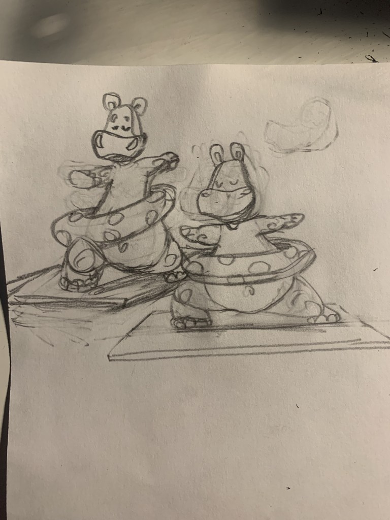 hippos doing yoga_sketch